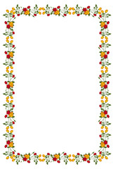 Vertical frame with red and yellow roses. Vector clip art.
