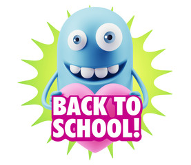 3d Rendering. Emoji in love holding heart shape saying Back To S