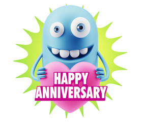 3d Rendering. Emoji in love holding heart shape saying Happy Ann