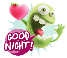 3d Rendering. Emoji in love holding heart shape saying Good Nigh