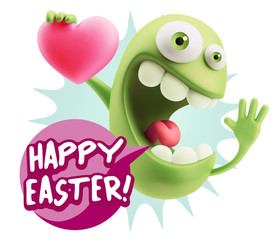 3d Rendering. Emoji in love holding heart shape saying Happy Eas