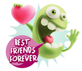 3d Rendering. Emoji in love holding heart shape saying Best Frie