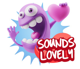 3d Rendering. Emoji in love holding heart shape saying Sounds Lo