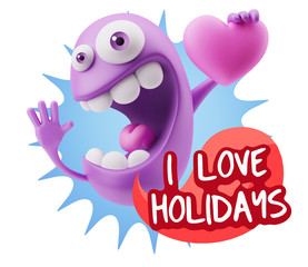 3d Rendering. Emoji in love holding heart shape saying I Love Ho