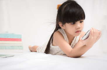 Children play Phone    on white background