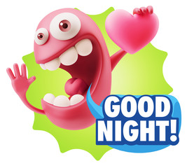 3d Rendering. Emoji in love holding heart shape saying Good Nigh