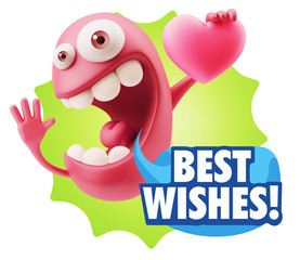 3d Rendering. Emoji in love holding heart shape saying Best Wish