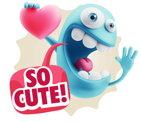 Obraz premium 3d Rendering. Emoji in love holding heart shape saying So Cute w