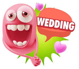 3d Rendering. Romantic Emoticon Character Face Expression with h