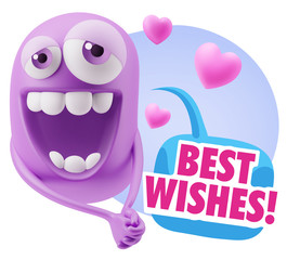 3d Rendering. Romantic Emoticon Character Face Expression with h