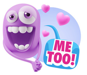 3d Rendering. Romantic Emoticon Character Face Expression with h