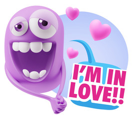 Obraz premium 3d Rendering. Romantic Emoticon Character Face Expression with h