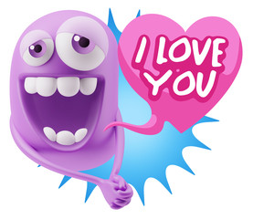 3d Rendering. Romantic Emoticon Character Face Expression with h