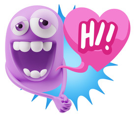 3d Rendering. Romantic Emoticon Character Face Expression with h