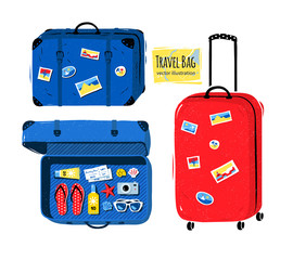 Set of travel bag and suitcases