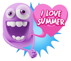 3d Rendering. Romantic Emoticon Character Face Expression with h