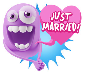 3d Rendering. Romantic Emoticon Character Face Expression with h