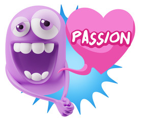 3d Rendering. Romantic Emoticon Character Face Expression with h