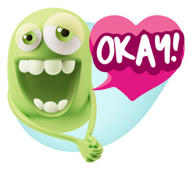 3d Rendering. Romantic Emoticon Character Face Expression with h