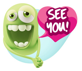 3d Rendering. Romantic Emoticon Character Face Expression with h