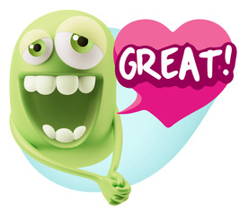 3d Rendering. Romantic Emoticon Character Face Expression with h