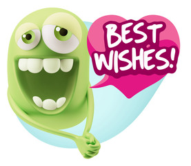 3d Rendering. Romantic Emoticon Character Face Expression with h