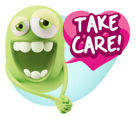 3d Rendering. Romantic Emoticon Character Face Expression with h