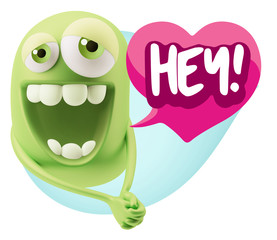 3d Rendering. Romantic Emoticon Character Face Expression with h