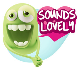 3d Rendering. Romantic Emoticon Character Face Expression with h