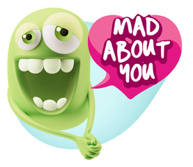 3d Rendering. Romantic Emoticon Character Face Expression with h