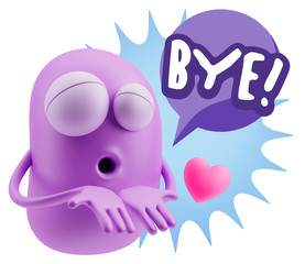 3d Rendering. Love Emoticon Face Kiss Flying Heart Shape saying