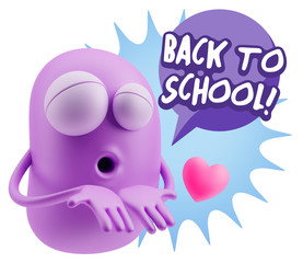 3d Rendering. Love Emoticon Face Kiss Flying Heart Shape saying