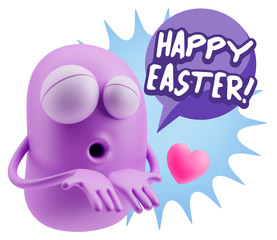 3d Rendering. Love Emoticon Face Kiss Flying Heart Shape saying