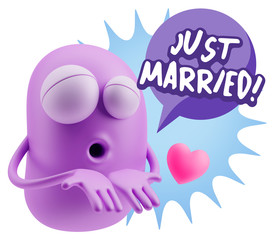 3d Rendering. Love Emoticon Face Kiss Flying Heart Shape saying