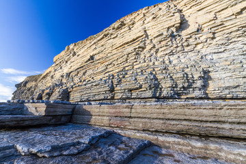 Dunraven Bay, or Southerndown beach, with limestone cliffs.