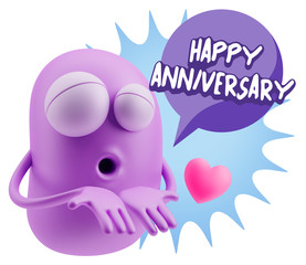 3d Rendering. Love Emoticon Face Kiss Flying Heart Shape saying