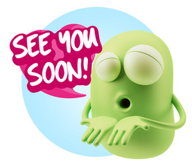 3d Rendering. Love Emoticon Face Kiss Flying Heart Shape saying