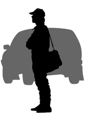 Sports man and car on white background