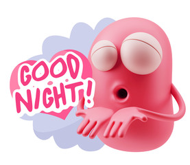 3d Rendering. Love Emoticon Face Kiss Flying Heart Shape saying