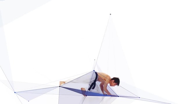 Karate man with a geometry line. White background