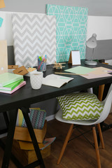 Workplace of creative person indoors