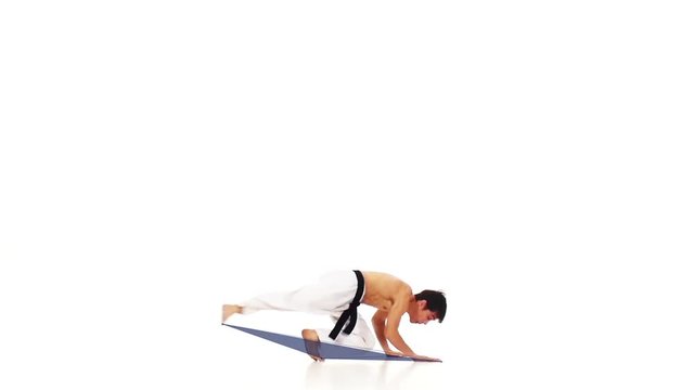Karate man with a geometry line. White background