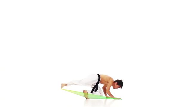 Karate man with a fier line. White background