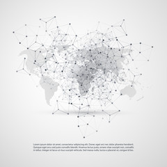 Abstract Cloud Computing and Network Connections Concept Design with Transparent Geometric Mesh and World Map - Illustration in Editable Vector Format