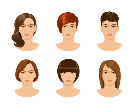 young female face with different hairstyles
