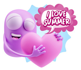 3d Rendering. Emoji in love holding heart shape saying I Love Su