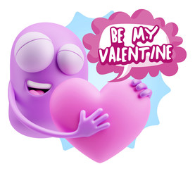 3d Rendering. Emoji in love holding heart shape saying Be My Val