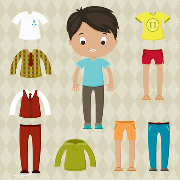 Dress Up Game. Boy Paper Doll. Clothes Set.