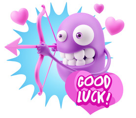3d Rendering. Valentine Day Cupid Emoticon Face saying Good Luck