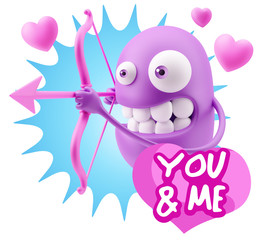 3d Rendering. Valentine Day Cupid Emoticon Face saying You And M